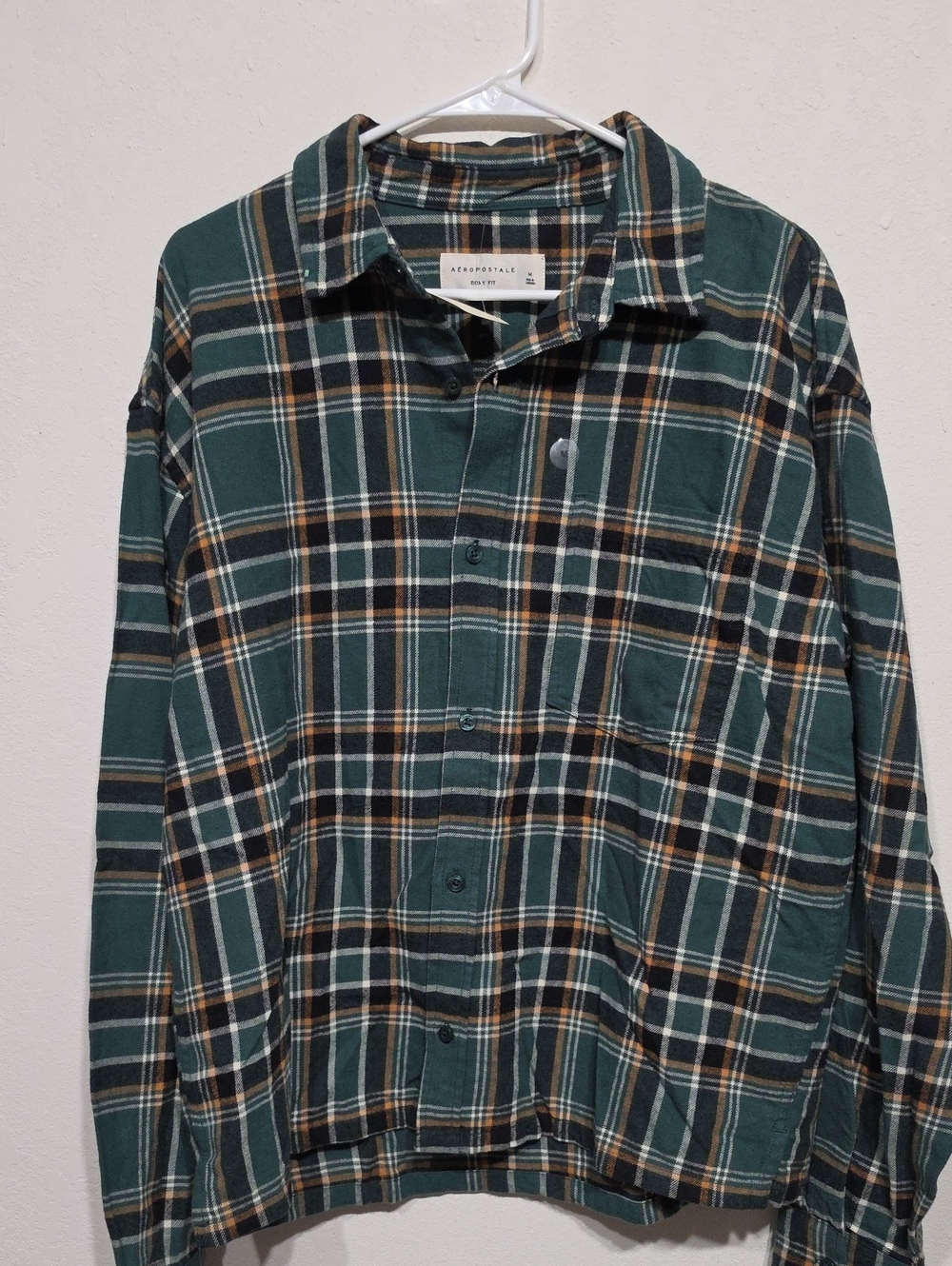Aeropostale Green Plaid Button-Down Shirt with Chest Pocket